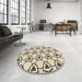 Round Patterned Wheat Beige Rug in a Office, pat1079brn