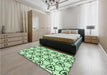 Patterned Mint Green Rug in a Bedroom, pat1079grn