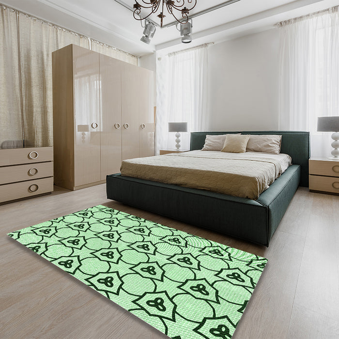 Patterned Mint Green Rug in a Bedroom, pat1079grn