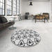 Round Patterned Platinum Gray Rug in a Office, pat1079gry