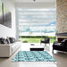 Machine Washable Transitional Deep-Sea Green Rug in a Kitchen, wshpat1079lblu