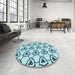 Round Patterned Deep-Sea Green Rug in a Office, pat1079lblu