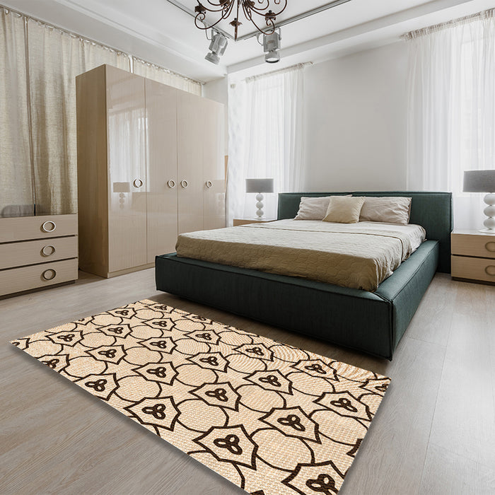 Patterned Light Brown Rug in a Bedroom, pat1079org
