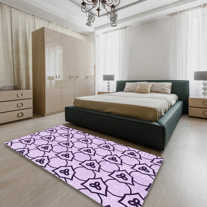 Round Machine Washable Transitional Purple Flower Purple Rug in a Office, wshpat1079pur