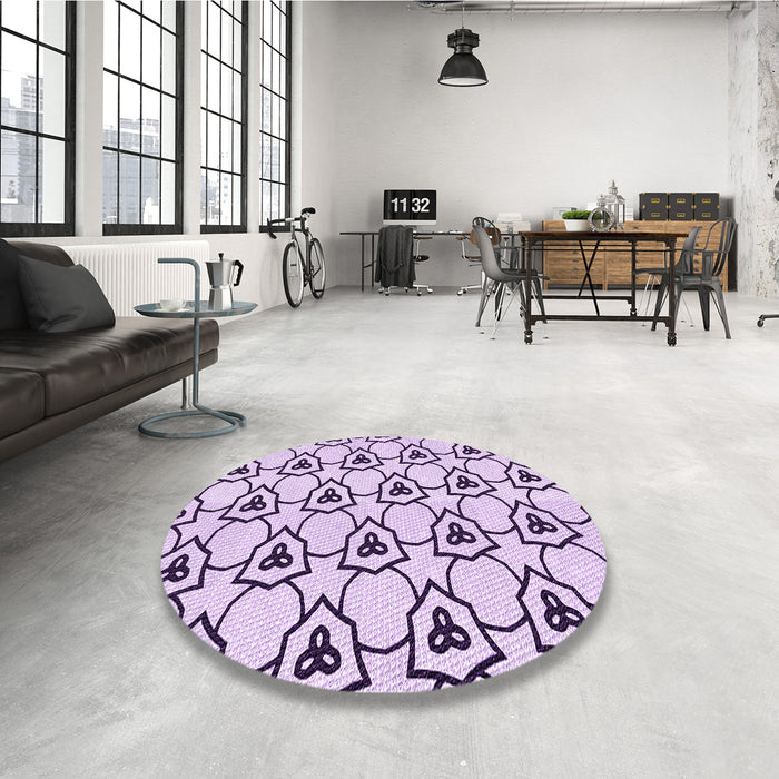 Round Patterned Purple Flower Purple Rug in a Office, pat1079pur