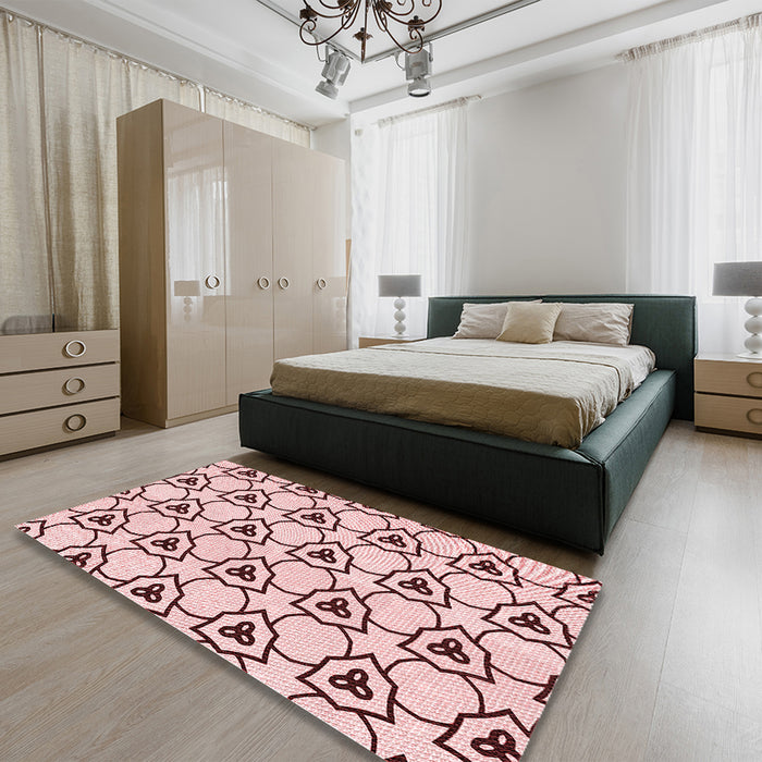 Patterned Light Rose Pink Rug in a Bedroom, pat1079rd