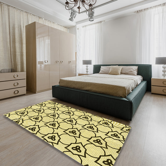 Patterned Harvest Gold Rug in a Bedroom, pat1079yw