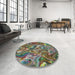 Round Machine Washable Transitional Dark Brown Rug in a Office, wshpat107