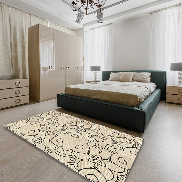 Patterned Moccasin Beige Rug in a Bedroom, pat1080brn