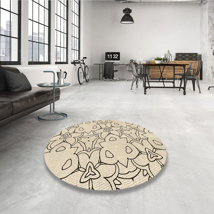 Round Patterned Moccasin Beige Rug in a Office, pat1080brn