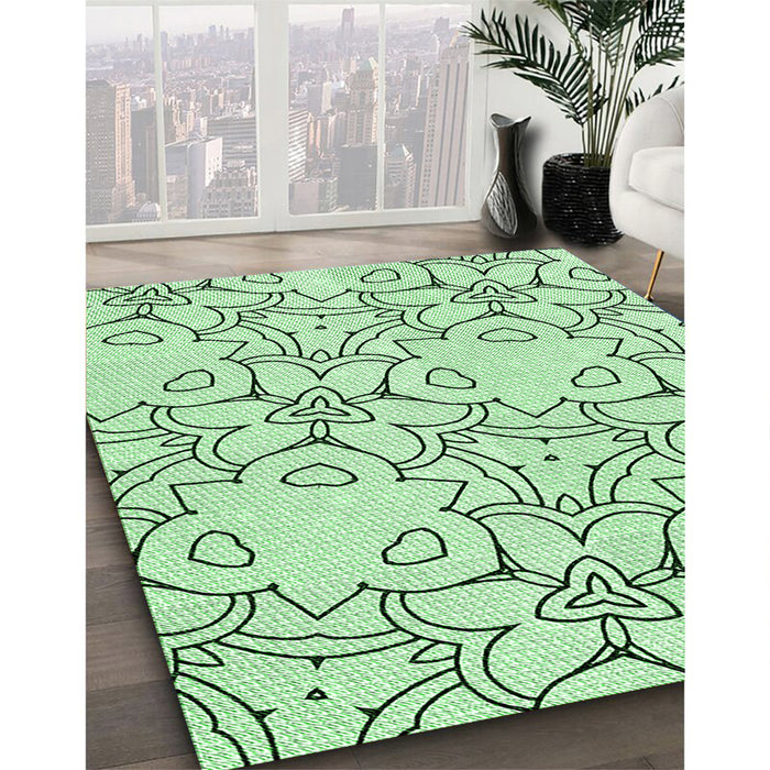 Machine Washable Transitional Mint Green Rug in a Family Room, wshpat1080grn