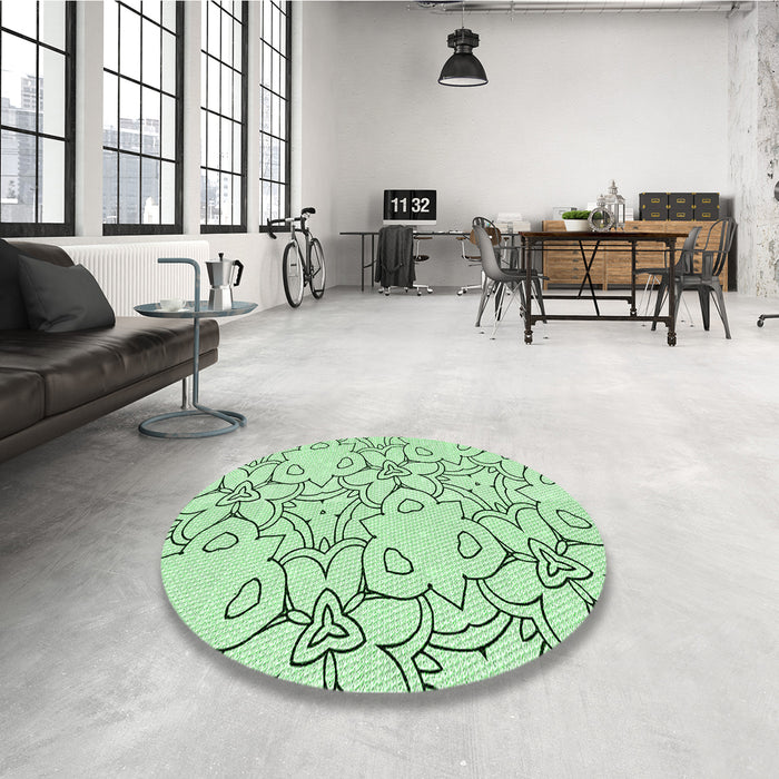 Round Patterned Mint Green Rug in a Office, pat1080grn