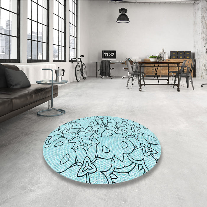 Round Patterned Electric Blue Rug in a Office, pat1080lblu