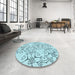 Round Patterned Electric Blue Rug in a Office, pat1080lblu