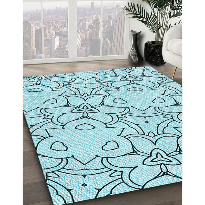 Patterned Electric Blue Rug in Family Room, pat1080lblu