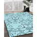 Patterned Electric Blue Rug in Family Room, pat1080lblu