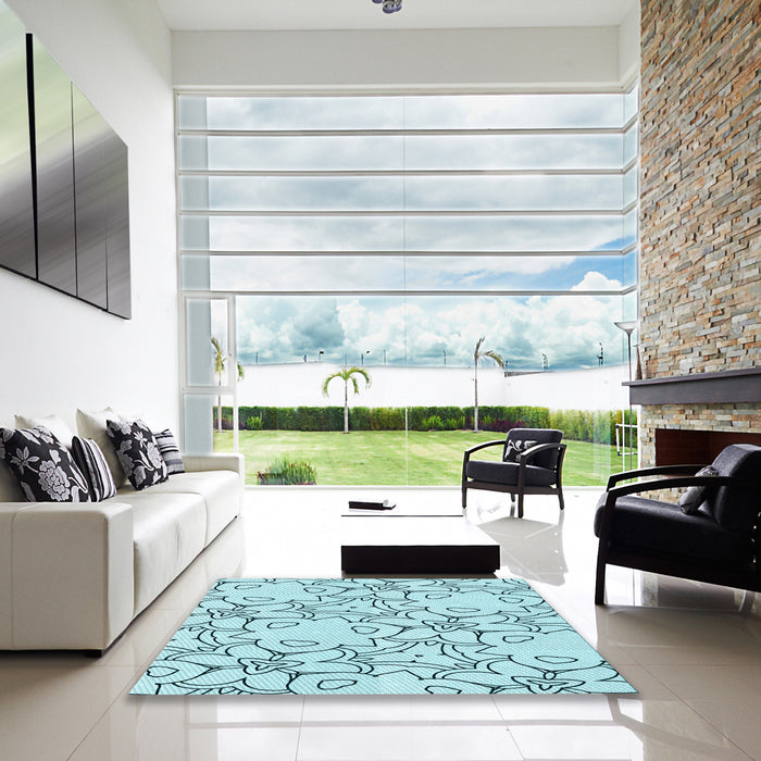 Machine Washable Transitional Electric Blue Rug in a Kitchen, wshpat1080lblu