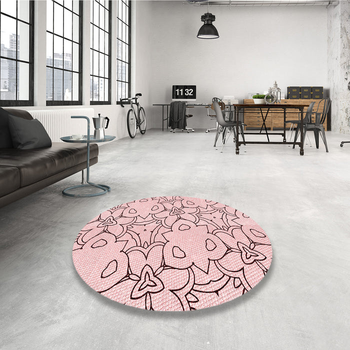Round Patterned Pink Rug in a Office, pat1080rd