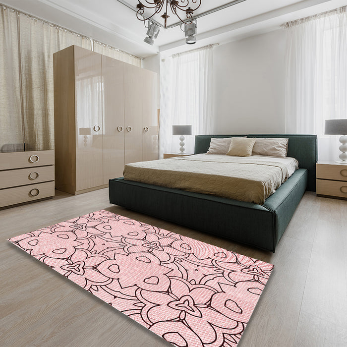 Patterned Pink Rug in a Bedroom, pat1080rd