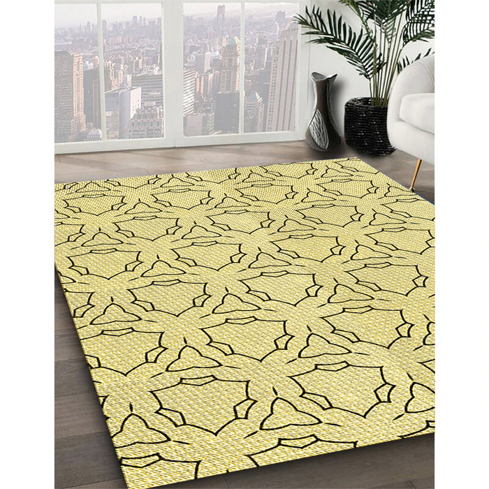 Patterned Sun Yellow Rug in Family Room, pat1081yw
