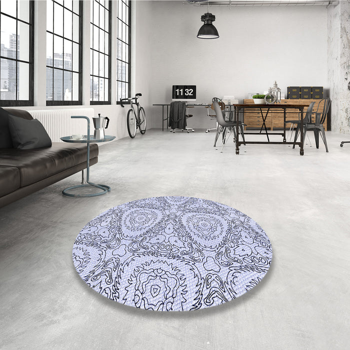Round Patterned Lavender Blue Rug in a Office, pat1082blu