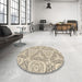 Round Patterned Dark Almond Brown Rug in a Office, pat1082brn