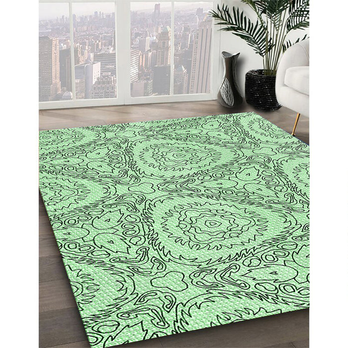 Patterned Mint Green Rug in Family Room, pat1082grn