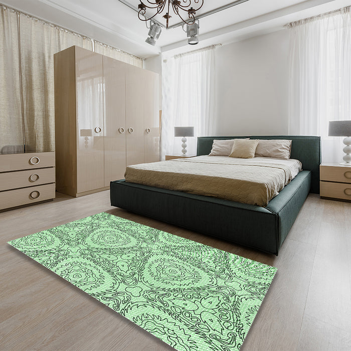 Round Machine Washable Transitional Mint Green Rug in a Office, wshpat1082grn