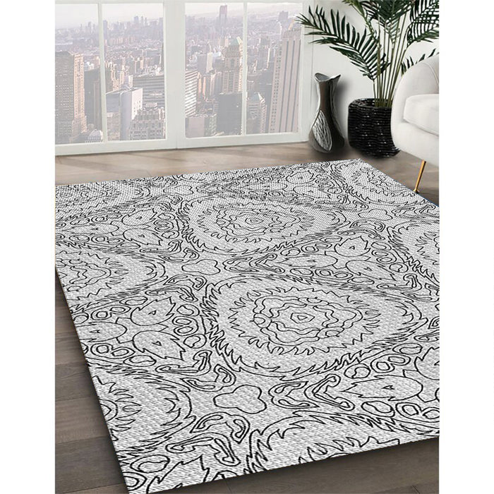 Patterned Gray Rug in Family Room, pat1082gry