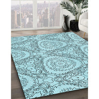 Patterned Deep-Sea Green Rug, pat1082lblu