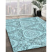 Patterned Deep-Sea Green Rug in Family Room, pat1082lblu