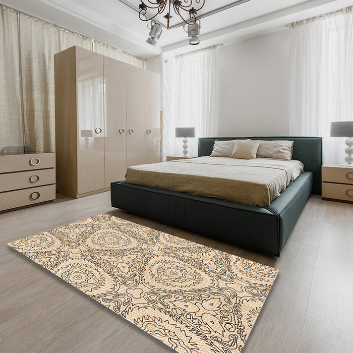 Patterned Copper Brown Rug in a Bedroom, pat1082org
