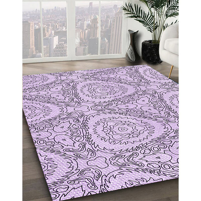 Patterned Purple Flower Purple Rug in Family Room, pat1082pur