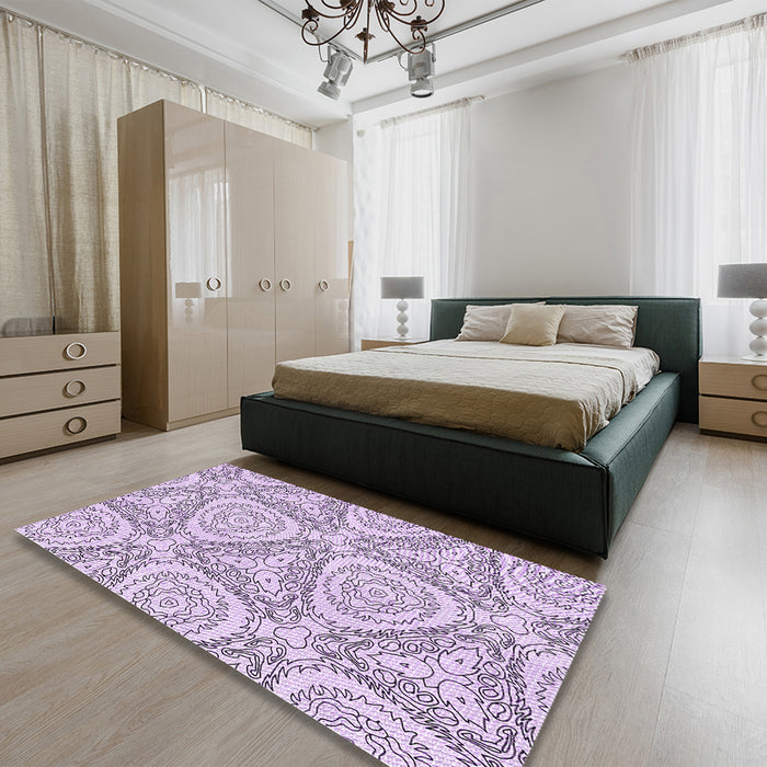 Patterned Purple Flower Purple Rug in a Bedroom, pat1082pur
