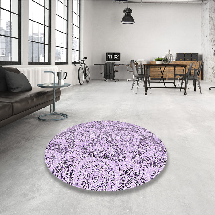 Round Patterned Purple Flower Purple Rug in a Office, pat1082pur
