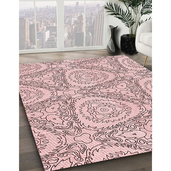 Patterned Pink Rug in Family Room, pat1082rd