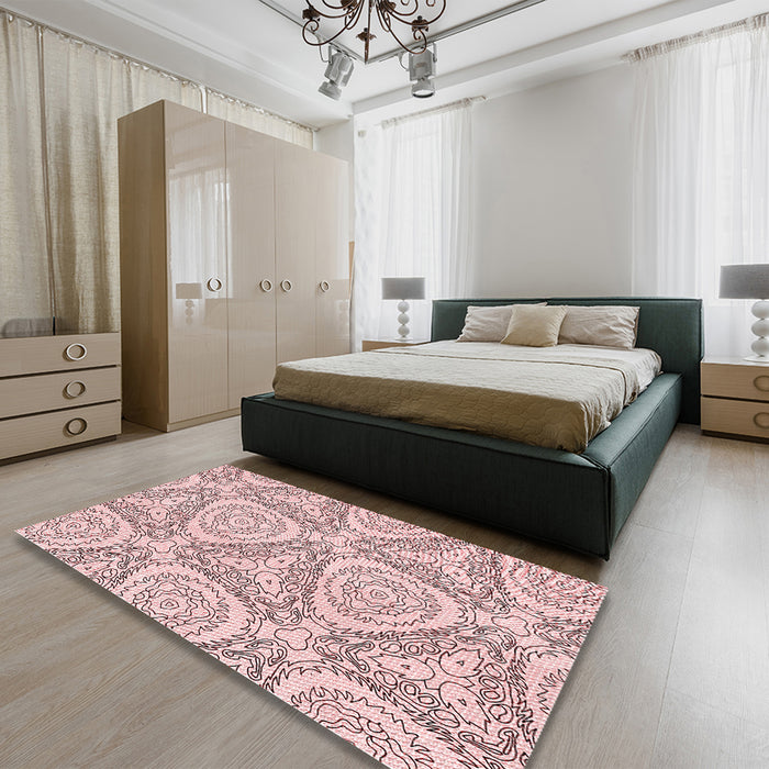 Patterned Pink Rug in a Bedroom, pat1082rd