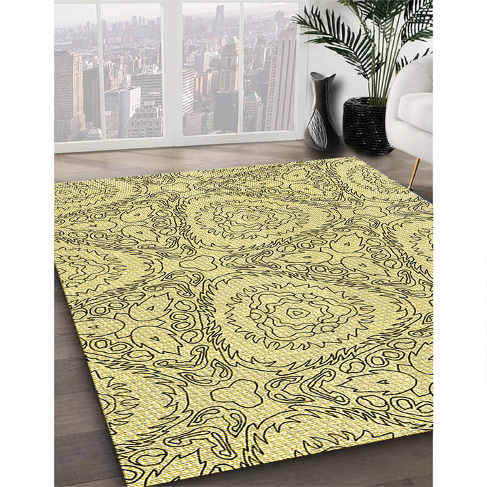 Patterned Sun Yellow Rug in Family Room, pat1082yw