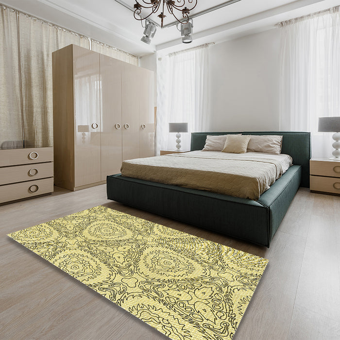 Patterned Sun Yellow Rug in a Bedroom, pat1082yw