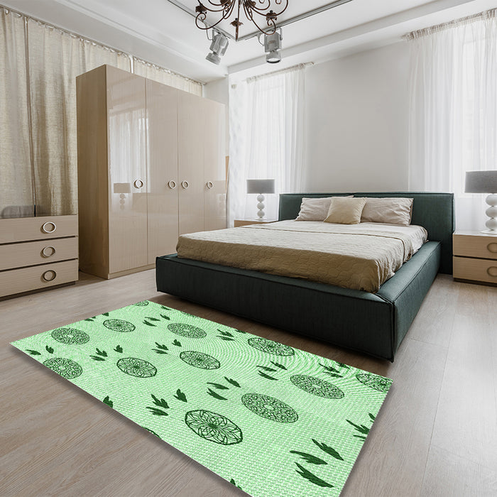 Patterned Mint Green Rug in a Bedroom, pat1083grn