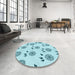 Round Patterned Electric Blue Rug in a Office, pat1083lblu