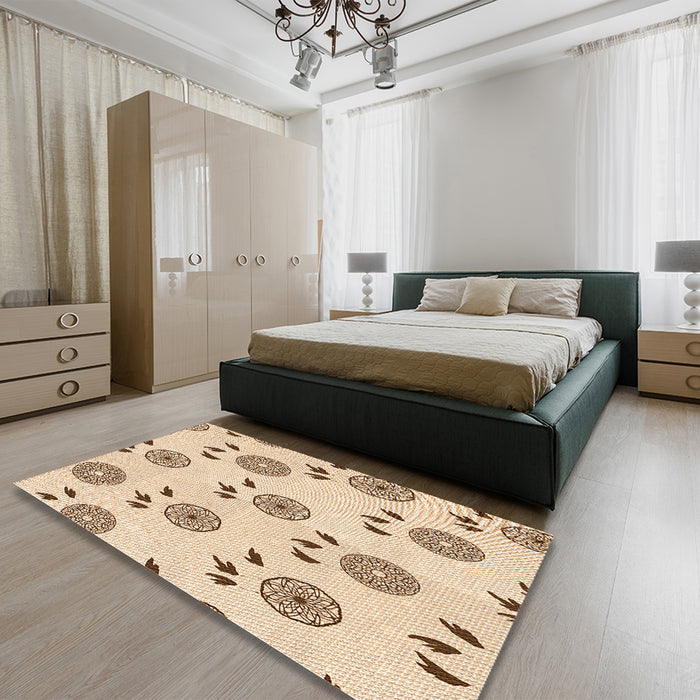 Patterned Bronze Brown Rug in a Bedroom, pat1083org