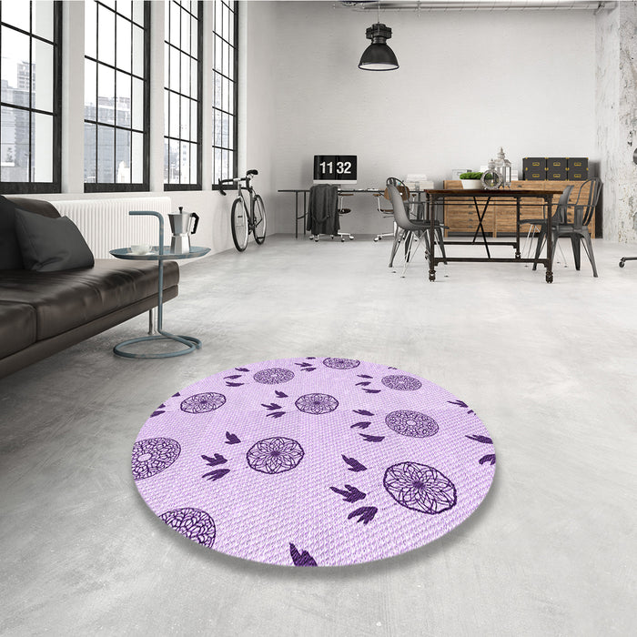 Round Patterned Purple Rug in a Office, pat1083pur
