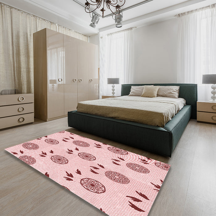 Round Machine Washable Transitional Pink Rug in a Office, wshpat1083rd