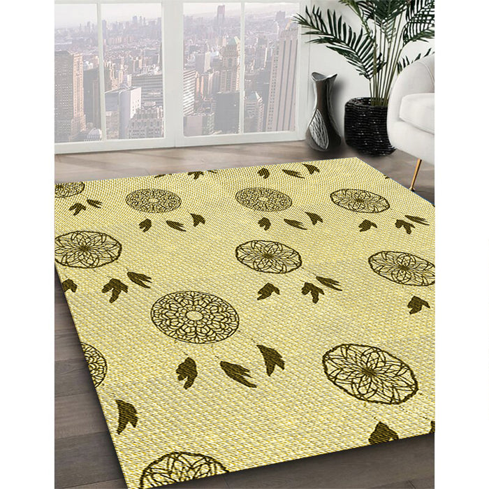Patterned Sun Yellow Rug in Family Room, pat1083yw