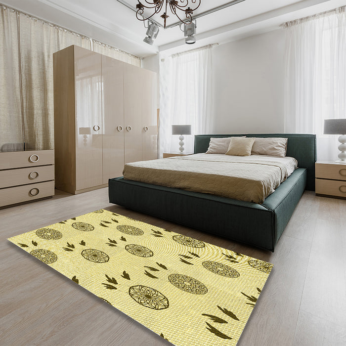 Patterned Sun Yellow Rug in a Bedroom, pat1083yw
