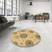 Round Patterned Cinnamon Brown Rug in a Office, pat1084brn