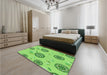 Patterned Emerald Green Rug in a Bedroom, pat1084grn