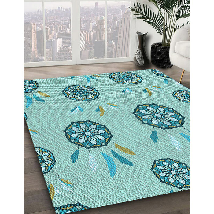 Machine Washable Transitional Seafoam Green Rug in a Family Room, wshpat1084lblu