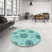 Round Patterned Seafoam Green Rug in a Office, pat1084lblu